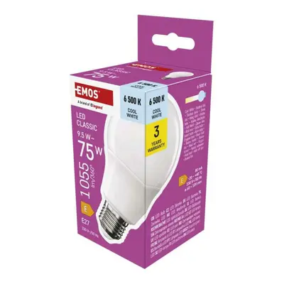 EMOS LED žárovka Classic A60 / E27 / 9,5 W (75 W) / 1055 lm / studená bílá ZQ5E54