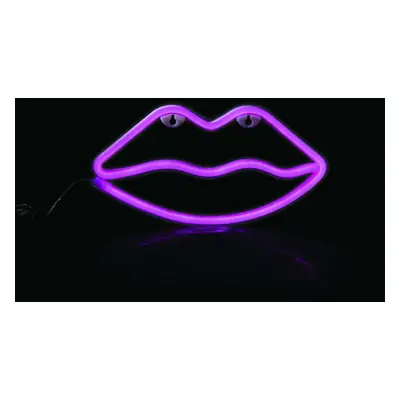 ACA Lighting neonová nástěnná dekorace LIPS, 50 LED na baterie 3xAA/USB, růžová, IP20, 15x2.3x36