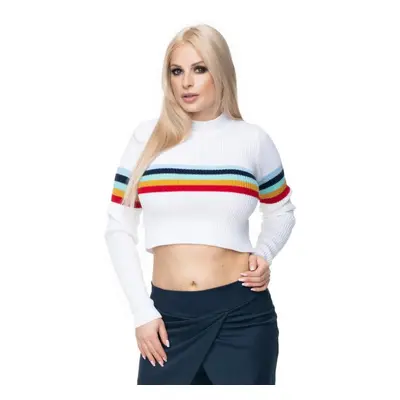 Dámský CROP TOP s polorolák a pásy v bílé barvě