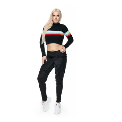 Černý CROP TOP s polorolák a pásy pro dámy