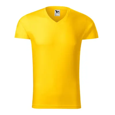 MALFINI Pánské tričko Slim Fit V-neck - Žlutá