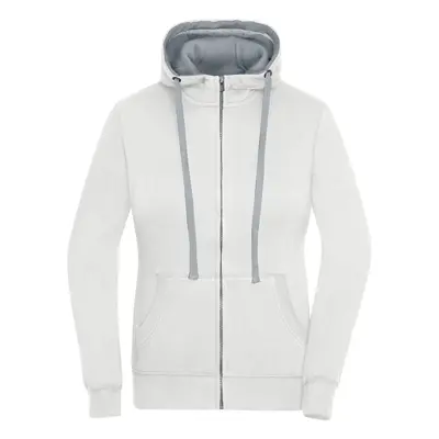 James & Nicholson (Daiber) Dámská mikina na zip s kapucí JN962 - Off-white / šedý melír