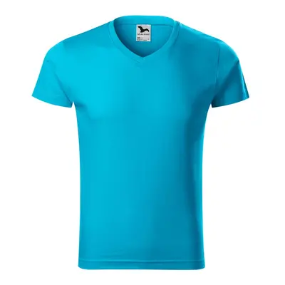 MALFINI Pánské tričko Slim Fit V-neck - Tyrkysová