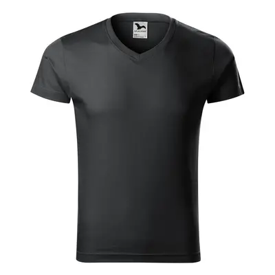 MALFINI Pánské tričko Slim Fit V-neck - Ebony gray