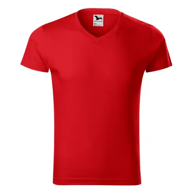 MALFINI Pánské tričko Slim Fit V-neck - Červená