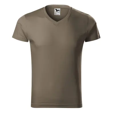 MALFINI Pánské tričko Slim Fit V-neck - Army