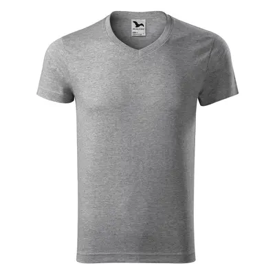 MALFINI Pánské tričko Slim Fit V-neck - Tmavě šedý melír