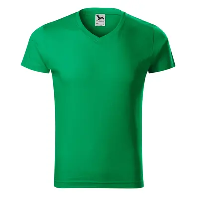 MALFINI Pánské tričko Slim Fit V-neck - Středně zelená