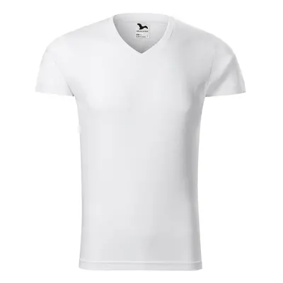 MALFINI Pánské tričko Slim Fit V-neck - Bílá