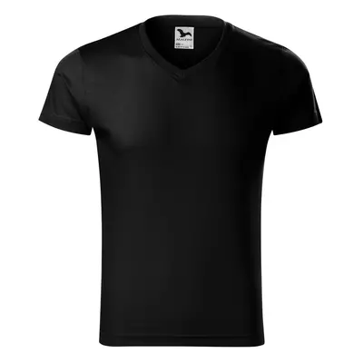 MALFINI Pánské tričko Slim Fit V-neck - Černá