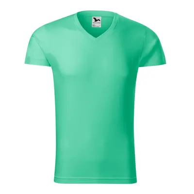 MALFINI Pánské tričko Slim Fit V-neck - Mátová