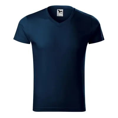 MALFINI Pánské tričko Slim Fit V-neck - Námořní modrá