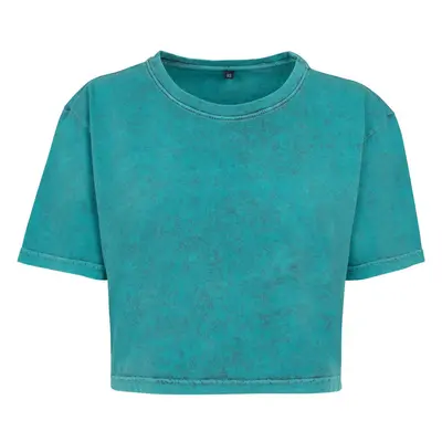 Build Your Brand Dámské crop top tričko Acid Washed - Teal / černá