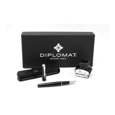 Diplomat D40202085 Excellence A2 Black Lacquer CT sada plnicí pero, inkoust a kožené pouzdro