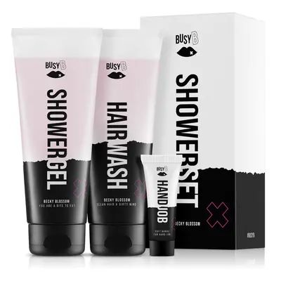 BusyB Becky Blossom šampon na vlasy 230 ml + sprchový gel 230 ml + krém na ruce 8 ml sada