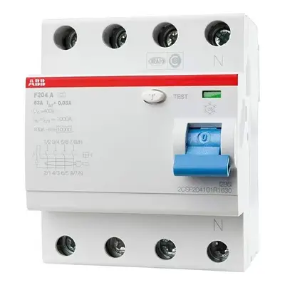 Elektrický jistič ABB 4pólový / RCCB F 204 / 63 A / 4-pin / 0,03A / šedá