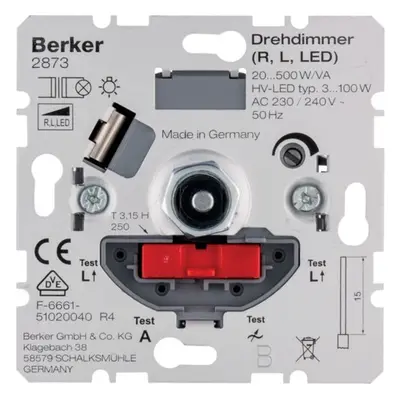 Rotační stmívač Berker 2873 / 230 V / podomítková montáž / kov / plast / stříbrná