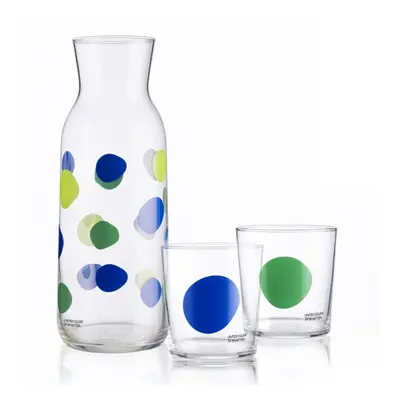 Set karafy a 2 sklenic United Colors of Benetton / 108 cl / 2x 35 cl / sklo s barevnými puntíky