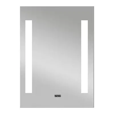 Nástěnné LED zrcadlo DSK Chrystal Creek / 50 x 70 cm / hodiny / sklo