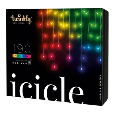 Venkovní vánoční světelný závěs Twinkly Icicle / 190 kusů LED diod / 5 x 0,7 m / RGB / Wi-Fi / t