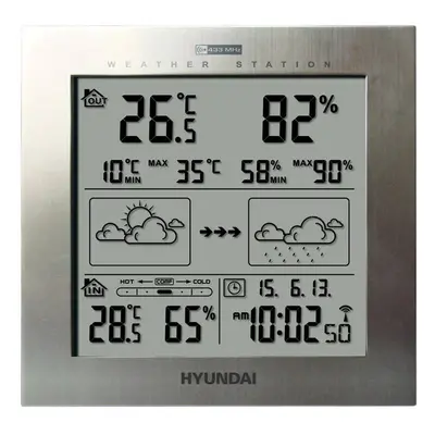 Meteorologická stanice Hyundai WS 2244 M / -20 do +50 °C / kalendář / budík / stříbrná Varianta: