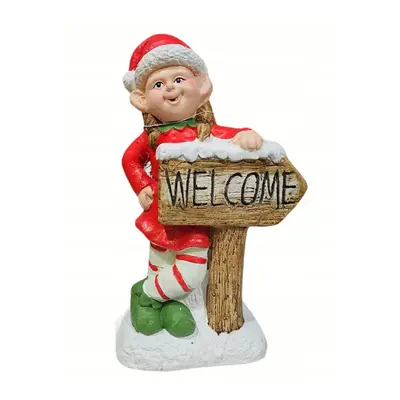 German Vánoční dekorace elf s cedulí Welcome / 35 cm / sádra / červená Varianta: ivi2