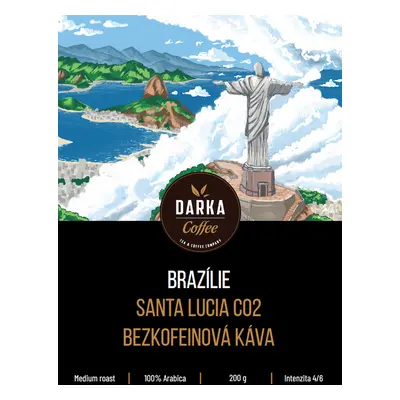 Brazílie Santa Lucia CO2 - bezkofeinová zrnková káva, balení 400 g