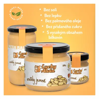 Lucky Alvin Arašídy Jemné 750 g, bez GMO, Vegan, bez palm. oleje, bez přid. cukru, bez soli 8594