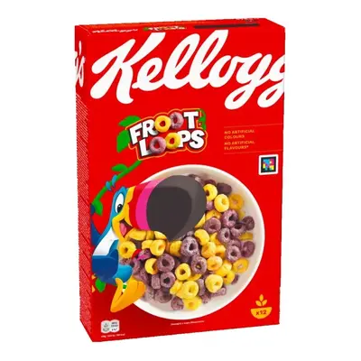 Kellogg's Froot Loops, 375 g, 12 porcí, barevné kroužky z cereálií s lahodnou ovocnou příchutí, 