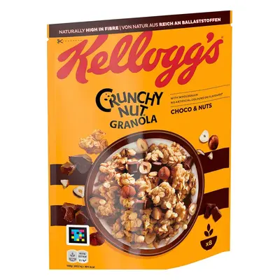 Kellogg's Crunchy Nut Granola Choco & Nut, 380 g, 8 porcí, křupavá celozrnná granola s jemnou čo