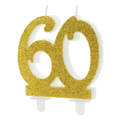 PartyDeco.pl Svíčka na dort glitrovaná "60" ZLATÁ, 7,5 cm