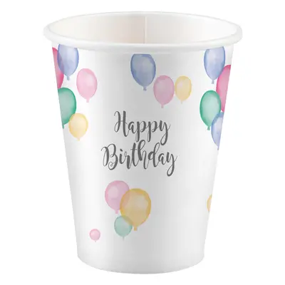 Amscan Papírové kelímky “Happy Birthday - pastelové balónky”,250ml, 8ks