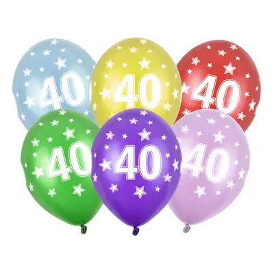 PartyDeco.pl Balónky s číslem "40" MIX BAREV, 6 ks