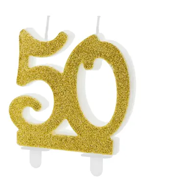 PartyDeco.pl Svíčka na dort glitrovaná "50" ZLATÁ, 7,5 cm