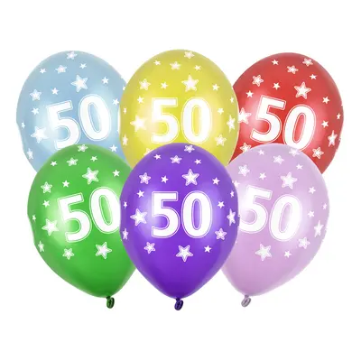 PartyDeco.pl Balónky s číslem "50" MIX BAREV, 6 ks