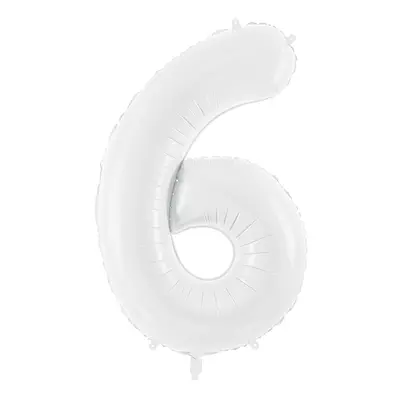 PartyDeco.pl Fóliový balónek číslo “6” BÍLÝ, 86 cm