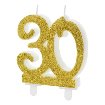 PartyDeco.pl Svíčka na dort glitrovaná "30" ZLATÁ, 7,5 cm