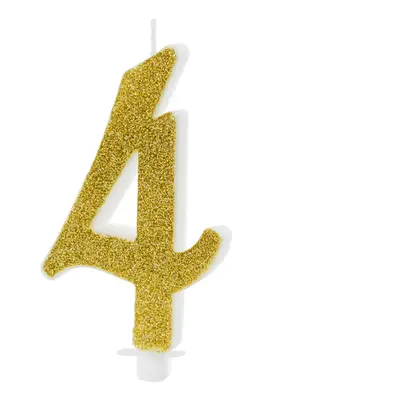 PartyDeco.pl Svíčka na dort glitrovaná "4" ZLATÁ, 10 cm