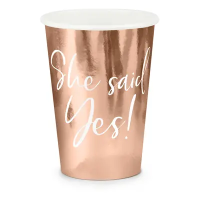 PartyDeco.pl Kelímky “She Said Yes!” RŮŽOVO-ZLATÉ, 220 ml, 6 ks