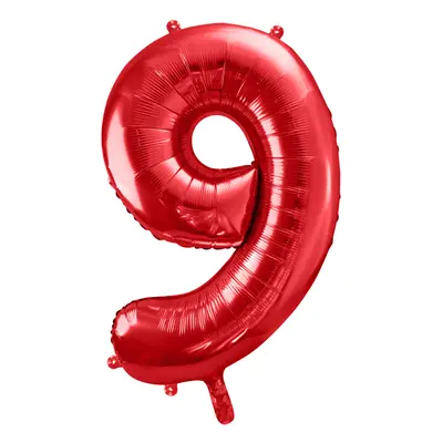 PartyDeco.pl Fóliový balónek číslo “9" ČERVENÝ, 86 cm