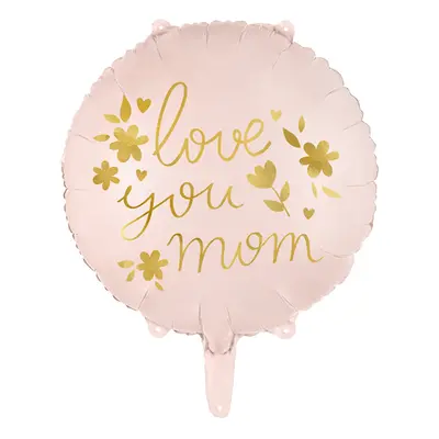 PartyDeco.pl Fóliový balónek “Love You Mom” RŮŽOVÝ, 45 cm