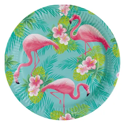 Talířky papírové “Plameňáci-Flamingo Paradise”, 22,8 cm, 8 ks