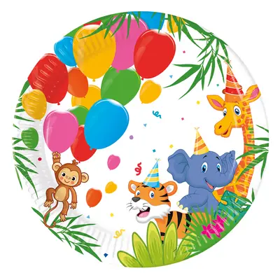 Papírové talířky “Jungle Balloons - džungle”, 20 cm, 8 ks