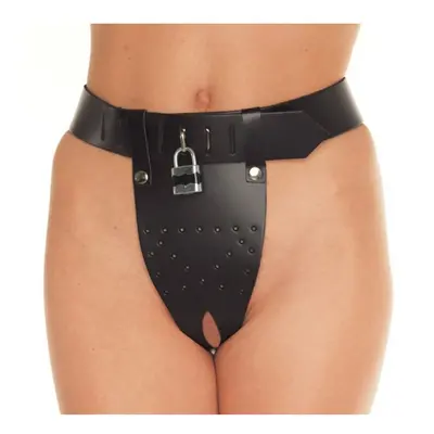 Rimba Chastity Belt with Two Holes In Crotch Padlock Included Kožený pás cudnosti pro ženy