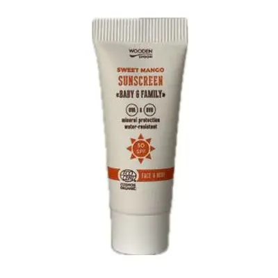 Minerální opalovací krém na tělo a obličej Mango Baby & Family SPF50 Wooden Spoon mini 10ml vzor