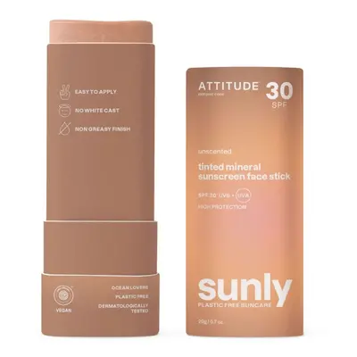 Tónovací 100% minerální ochranná tyčinka na obličej a rty ATTITUDE (SPF 30) bez vůně 20g