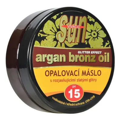 SUN Argan oil opalovací máslo s GLITRY pro rychlé znědnutí SPF 15 VIVACO 200 ml