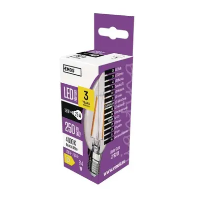 LED žárovka Filament svíčka / E14 / 1,8 W (25 W) / 250 lm / neutrální bílá