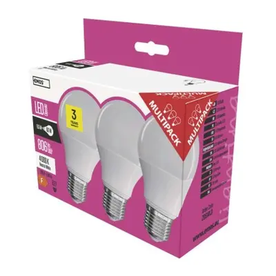 EMOS LED žárovka Classic A60 E27 8,5W neutrální bílá 3ks