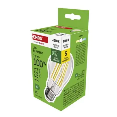 EMOS LED žárovka Filament A60 A CLASS / E27 / 7,2 W / neutrá